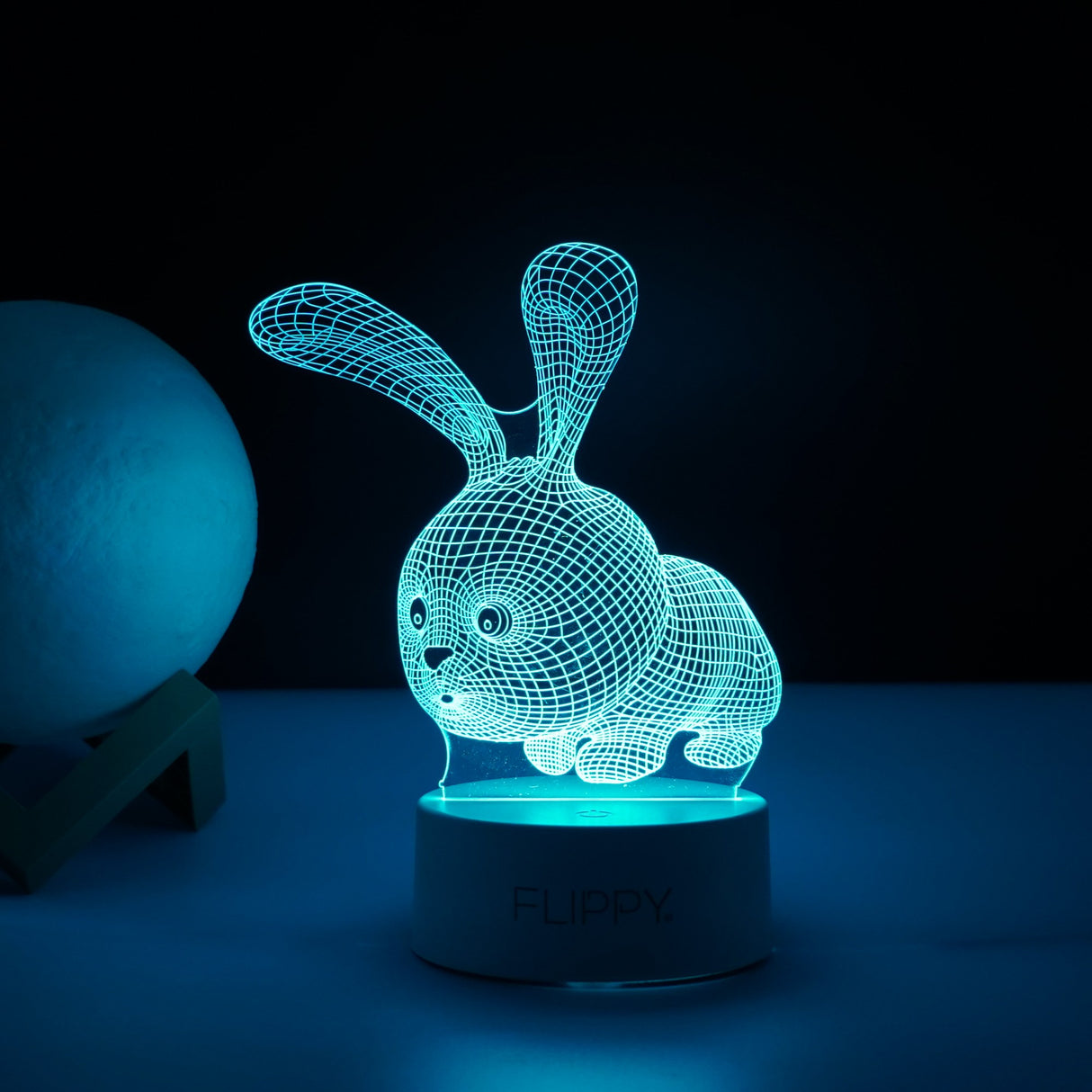 Lampa LED decorativa, Vivimall, 3D, Iepure, cu USB si baterii, 20 cm inaltime, din material acril, lumina multicolora si telecomanda inclusa, alb - vivimall.ro