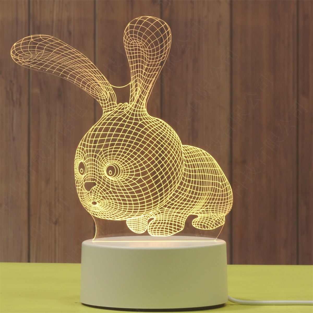 Lampa LED decorativa, Vivimall, 3D, Iepure, cu USB si baterii, 20 cm inaltime, din material acril, lumina multicolora si telecomanda inclusa, alb - vivimall.ro