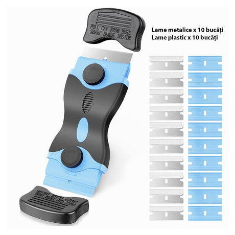 Detaliu mâner ergonomic anti-alunecare racletă Flippy albastră, 12,5x4,5 cm