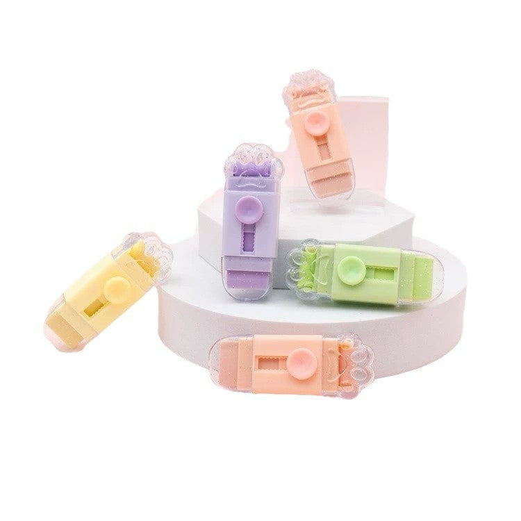 Radiera, Vivimall, Model Labuta de Pisica, cu 2 Rezerve, Reglare Pull-Push, din Cauciuc, Mov - vivimall.ro