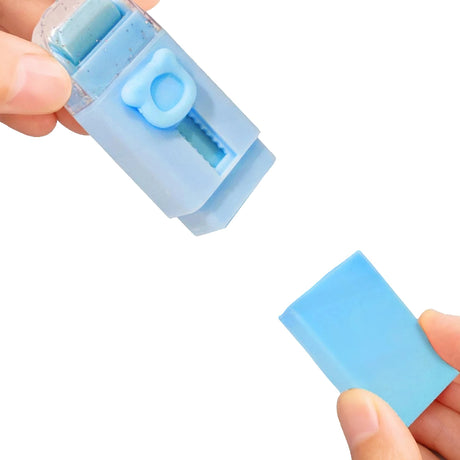 Radiera Retractabila, Flippy, Model Ursulet, Reglare Push-Pull, Radiera de tip Push, Doua Radiere de Rezerva in set din Cauciuc, Albastru deschis - vivimall.ro