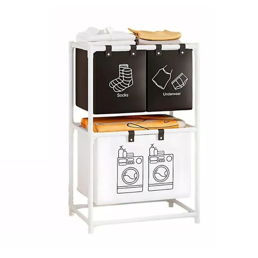 Cos de Rufe, Vivimall, cu 2 Etaje, Vivimall, 3 Cosuri, Cadru de Otel Inoxidabil, 97x28x57 cm, Alb