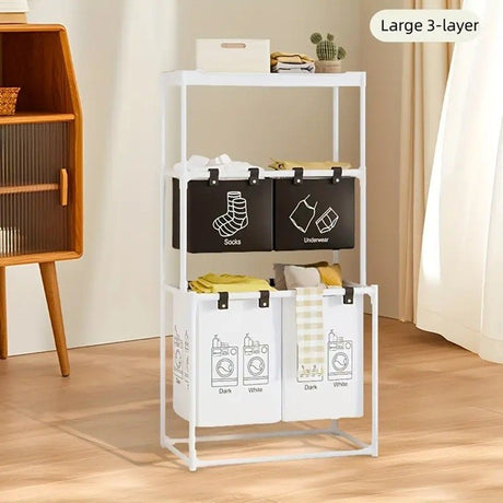 Cos de Rufe, Vivimall, 3 Rafturi, 4 Cosuri, Cadru de Otel Inoxidabil, 123x28x57 cm, 123x44x57 cm, Alb - vivimall.ro