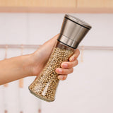 Rasnita Manuala pentru boabe, Vivimall, Rasnita pentru Piper Sare Cafea, din Sticla cu Otel inoxidabil, 19.2 x 6.4 cm, volum 200 ml, Transparenta cu Capac din Inox - vivimall.ro