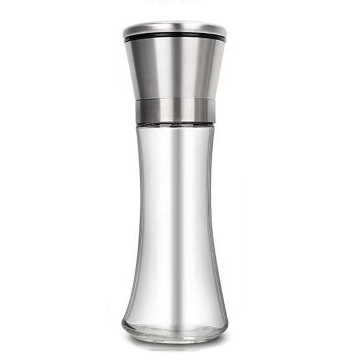 Rasnita Manuala pentru boabe, Vivimall, Rasnita pentru Piper Sare Cafea, din Sticla cu Otel inoxidabil, 19.2 x 6.4 cm, volum 200 ml, Transparenta cu Capac din Inox - vivimall.ro