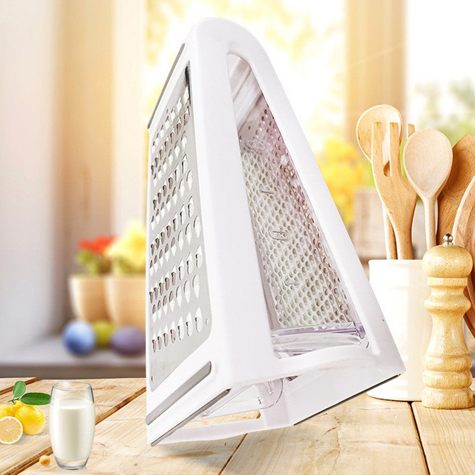 Razatoare De Bucatarie Cu Cutie Colectoare Doua Tipuri De Lame, Carcasa Inox Si Abs, Design Practic, Alb - vivimall.ro