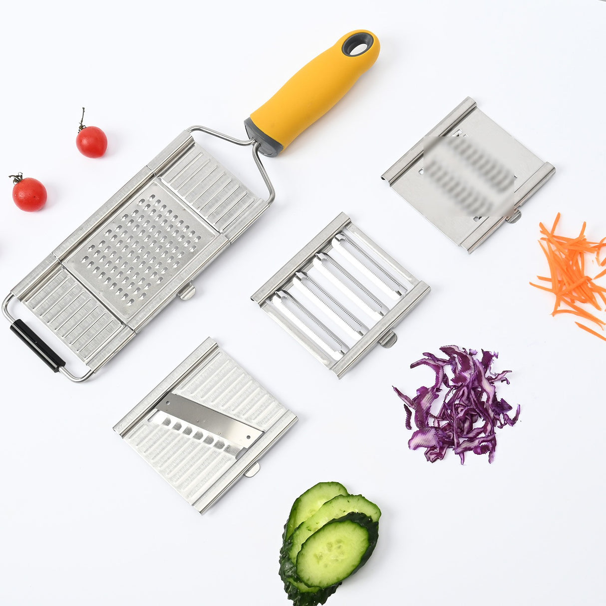 Razatoare Multifunctionala Inox, 4 Tipuri De Lame, Usor De Manevrat, Maner Din Abs Ergonomic,33 X 8.6 Cm, Periuta Curatare Inclusa, Lame Interschimbabile, Argintiu - vivimall.ro
