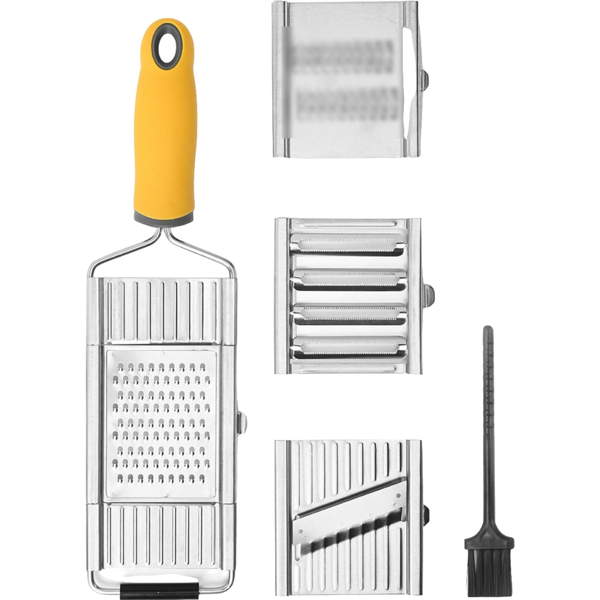 Razatoare multifunctionala Vivimall, Inox, 4 tipuri de lame, usor de manevrat, maner din ABS ergonomic,33 x 8.6 cm, periuta curatare inclusa, Lame interschimbabile, Argintiu - vivimall.ro