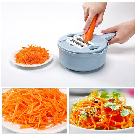 Razatoare multifunctionala Vivimall pentru legume, fructe, branzeturi, 10 piese, 27.6x8 cm, albastru - vivimall.ro