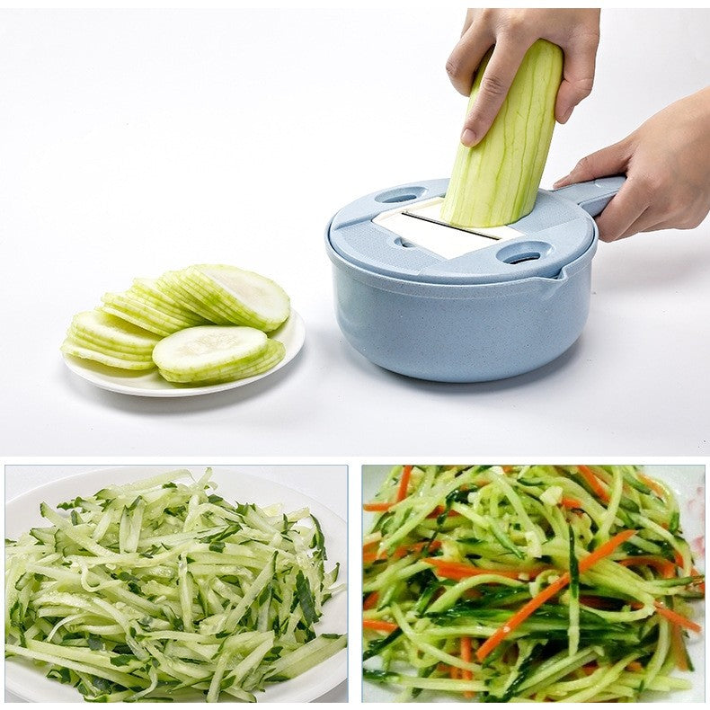 Razatoare Multifunctionala Pentru Legume, Fructe, Branzeturi, 10 Piese, 27.6X8 Cm, Albastru - vivimall.ro