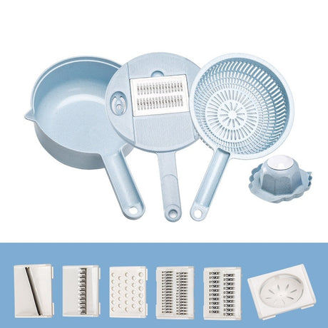 Razatoare multifunctionala Vivimall pentru legume, fructe, branzeturi, 10 piese, 27.6x8 cm, albastru - vivimall.ro