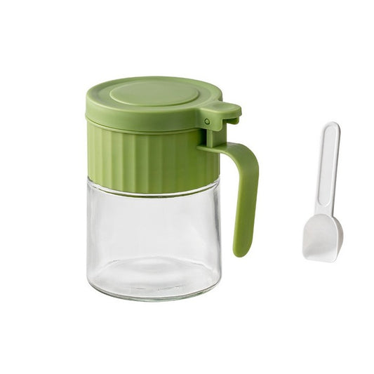 Recipient Condimente, Vivimall, din Stilca, 180 ml, cu Maner si Lingurita, 10.6 x 7 x 7 cm, Capac Mat, Verde - vivimall.ro