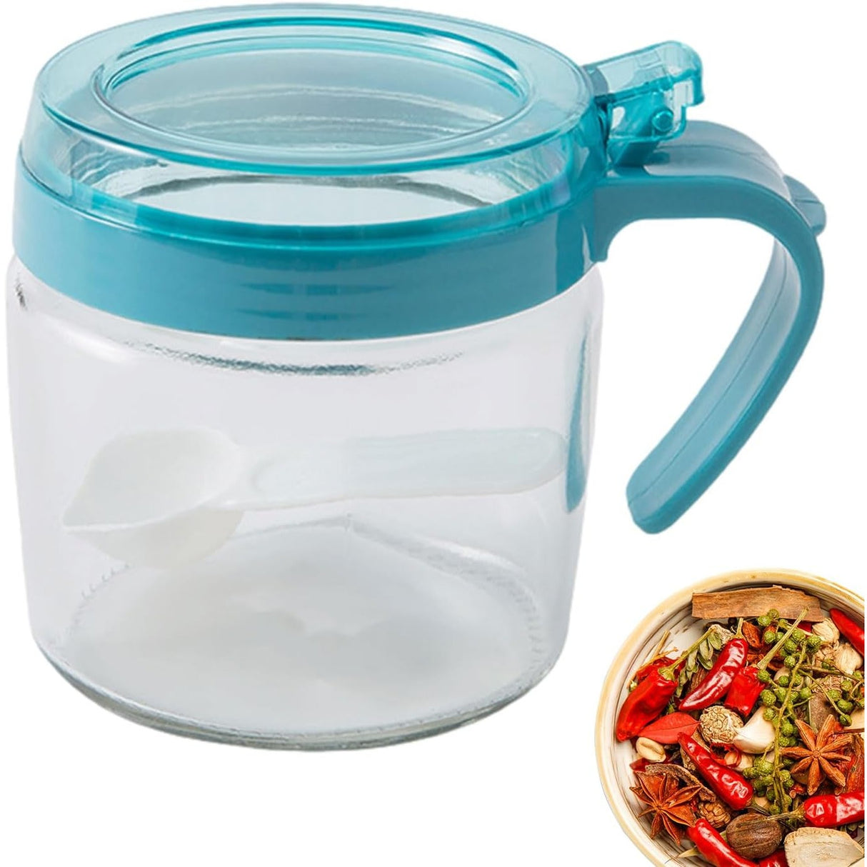 Recipient Condimente, Din Stilca, 180 Ml, Cu Maner Si Lingurita, Capac Transparent,