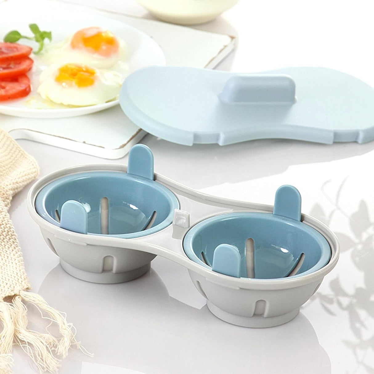 Recipient Dublu Pentru Oua, Din Plastic Pentru Gatit La Microunde, 22 X 11.8 X 8 Cm - vivimall.ro