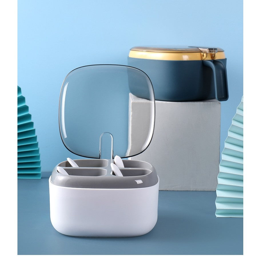 Recipient Pentru Condimente 4 Casute, Potrivit Pentru Sare, Cimbru, Piper, Condimente, 4 Lingurite Din Plastic, Capac Din Plastic, Maner, 14X14X8 Cm - vivimall.ro