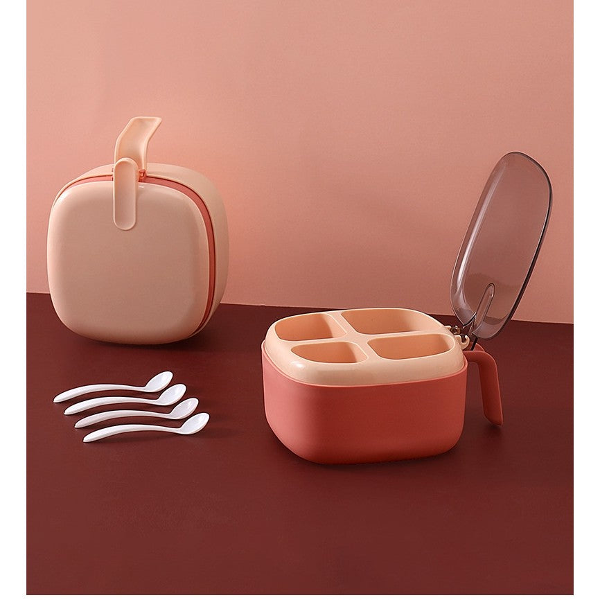 Recipient Pentru Condimente 4 Casute, Potrivit Pentru Sare, Cimbru, Piper, Condimente, 4 Lingurite Din Plastic, Capac Din Plastic, Maner, 14X14X8 Cm - vivimall.ro