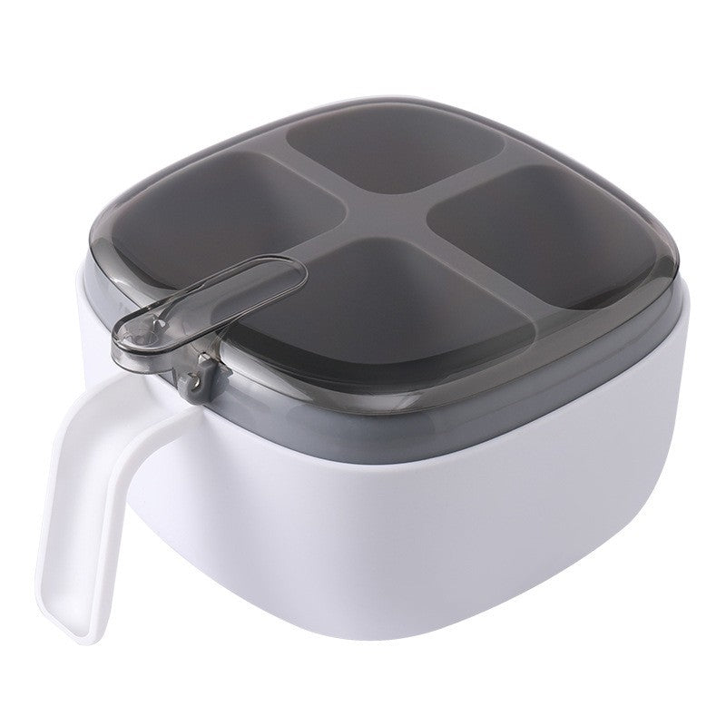 Recipient Pentru Condimente 4 Casute, Potrivit Pentru Sare, Cimbru, Piper, Condimente, 4 Lingurite Din Plastic, Capac Din Plastic, Maner, 14X14X8 Cm - vivimall.ro