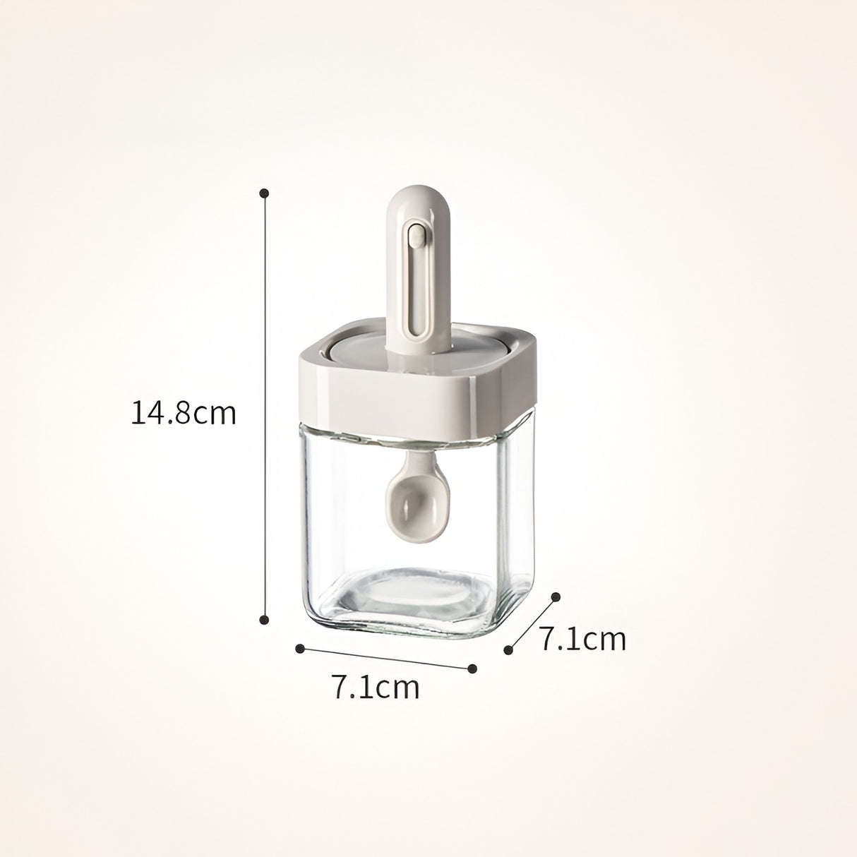 Recipient Pentru Depozitarea Condimentelor, Borcan Din Sticla, Capac Si Lingura Incorporate, Uz Casnic, 300 Ml, 7.1X7.1X14.8 Cm - vivimall.ro