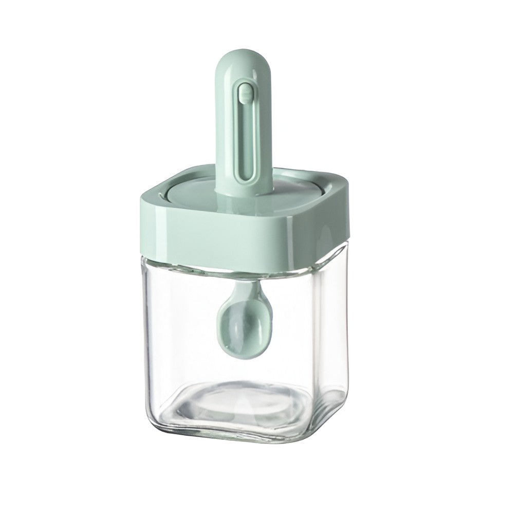 Recipient Pentru Depozitarea Condimentelor, Borcan Din Sticla, Capac Si Lingura Incorporate, Uz Casnic, 300 Ml, 7.1X7.1X14.8 Cm - vivimall.ro
