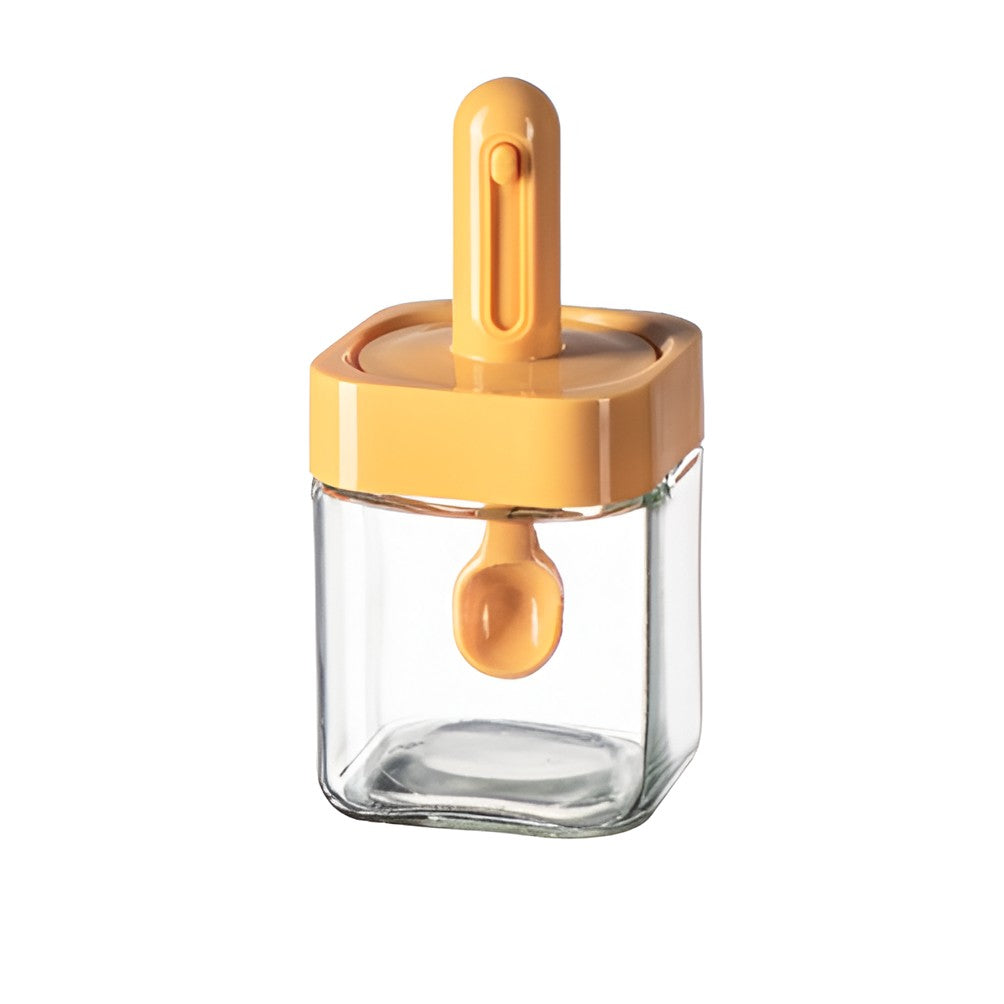 Recipient Pentru Depozitarea Condimentelor, Borcan Din Sticla, Capac Si Lingura Incorporate, Uz Casnic, 300 Ml, 7.1X7.1X14.8 Cm - vivimall.ro
