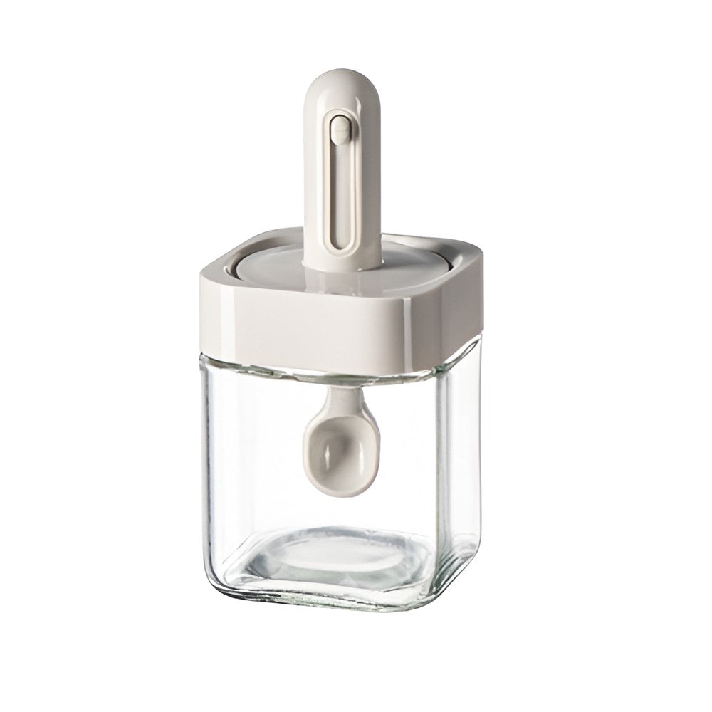 Recipient Pentru Depozitarea Condimentelor, Borcan Din Sticla, Capac Si Lingura Incorporate, Uz Casnic, 300 Ml, 7.1X7.1X14.8 Cm - vivimall.ro