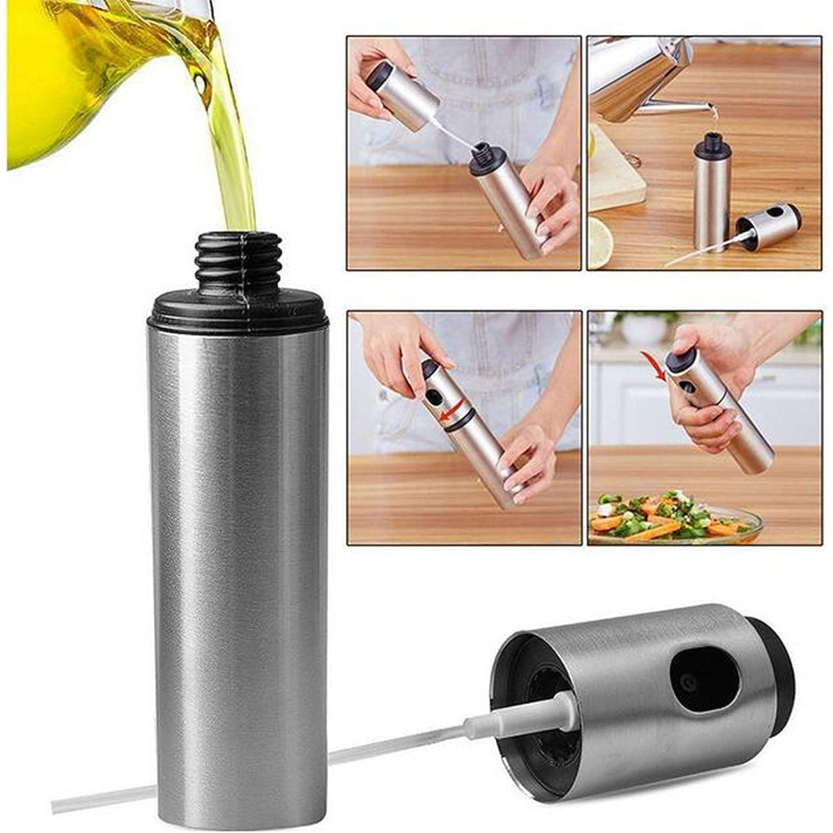 Pulverizator Ulei Spray, Material Otel Inoxidabil, Manual, 100 Ml, 17.7 X 4 Cm, Argintiu - vivimall.ro