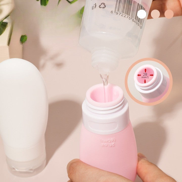 Recipient Portabil din Silicon Elegant de Voiaj, Sticla de Calatorie, Vivimall, Potrivita pentru Lotiune, Sampon si Alte Lichide, Anti-scurgere, cu Posibilitate de Reumplere, Capacitate 90mL, 14cm, Roz - vivimall.ro