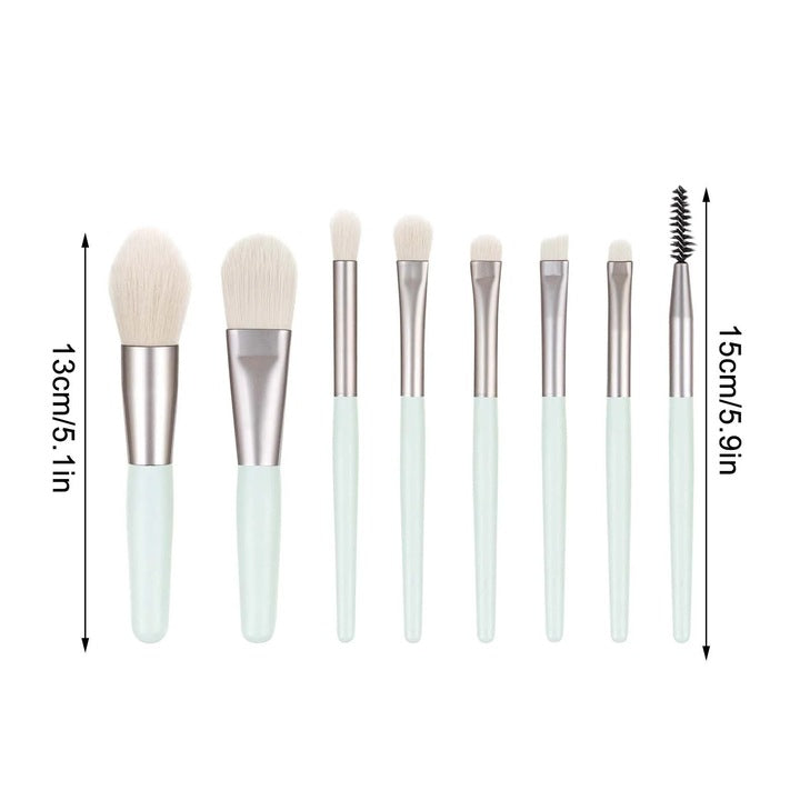 Set Mini 8 Pensule Machiaj Husa Verde Menta | LushMint
