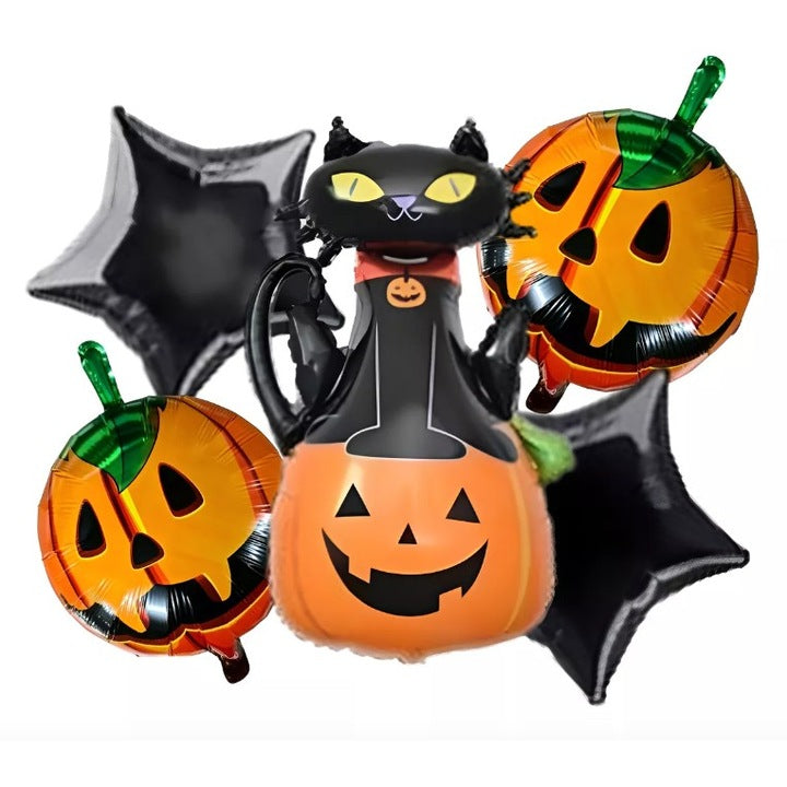 Set 5 Baloane Halloween Dovleac Si Pisica | HalloweenJoy