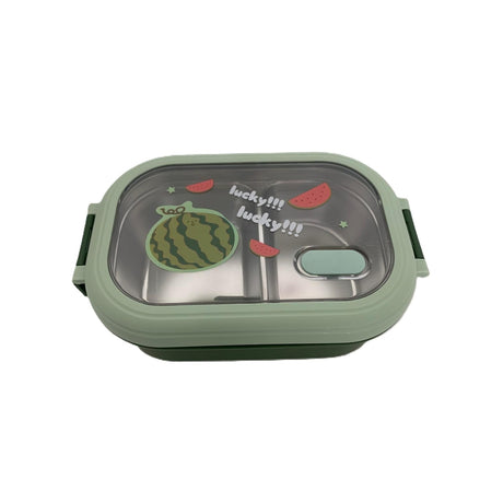 RESIGILAT - Caserola Container pentru Pranz, Flippy, Caserola LUNCH BOX pentru Studenti, din Plastic PP, pentru Scoala, Compartiment Metalic in Interior, 22.5 x 14.5 x 8 cm, Verde - vivimall.ro