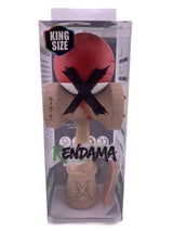 Kendama profesională Flippy King Size V3 bicolor roșu și alb, vedere frontală, corp lemn 18 cm