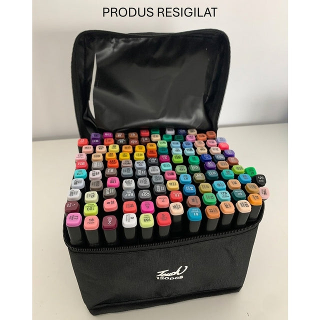 RESIGILAT - Set 120 Markere Duble, Flippy, pe Baza de Alcool, Geanta Impermeabila Inclusa, Culori Numerotate, 20.3 x 17.5 x 17 cm, Multicolor - vivimall.ro