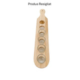 RESIGILAT - Set 6 Pahare Shot din Sticla Flippy, cu Suport din Lemn, Design Rustic, 49.5 x 7 x 6.5 cm, Maro - vivimall.ro