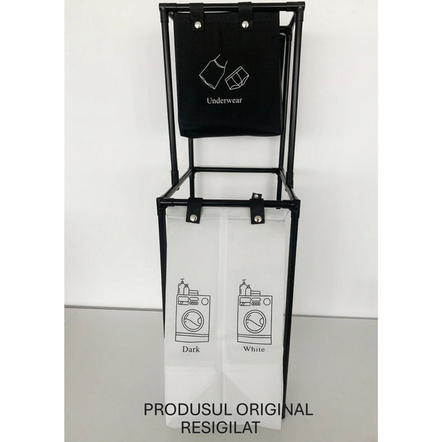 Coș de rufe Flippy cu 2 etaje, cadru oțel inoxidabil, 97x44x31 cm, negru — vedere frontală