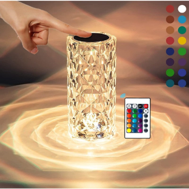 Lampa de birou pe LED RGB, Vivimall, dimmer tactil, 3 nivele de intensitate, Cristal Acrilic, cu telecomanda - vivimall.ro