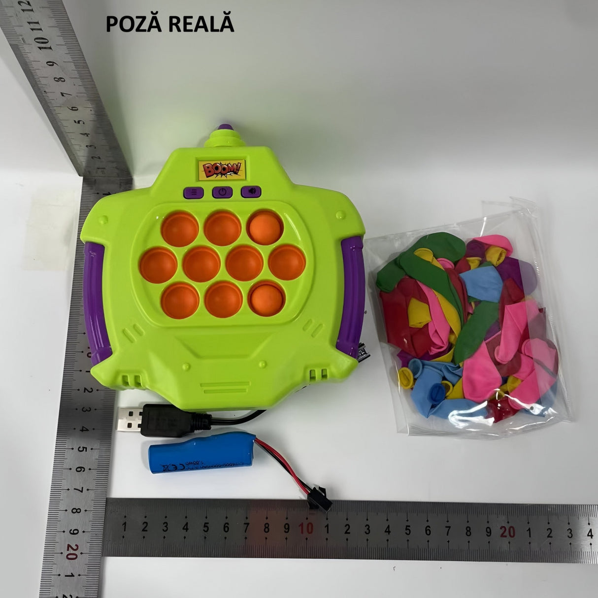 Joc Pop-It Antistres, Electronic, 50 De Baloane, Muzica, 2 Moduri De Joc, Nivel Maxim 200, 14.5X13.5X5.7Cm, Verde