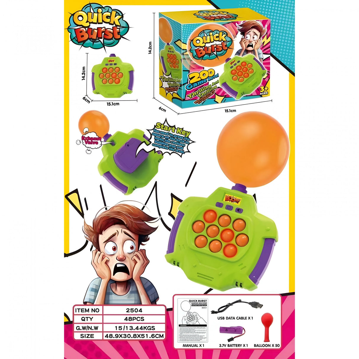 Joc Pop-It Antistres, Vivimall, Electronic, 50 de Baloane, Muzica, 2 Moduri de Joc, Nivel Maxim 200, 14.5x13.5x5.7cm, Verde - vivimall.ro