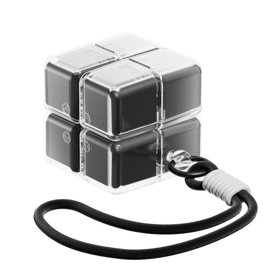 Cutie pentru Medicamente, Flippy, Model Rubik' Cube, cu Curea de Agatare, Dozator Portabil de Medicamente, Dispenser Pastile, estimat pentru 7 zile, 7.3 x 6 x 6 cm, Negru - vivimall.ro