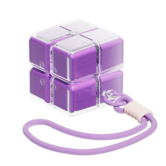 Cutie pentru Medicamente, Flippy, Model Rubik' Cube, cu Curea de Agatare, Dozator Portabil de Medicamente, Dispenser Pastile, estimat pentru 7 zile, 7.3 x 6 x 6 cm, Mov - vivimall.ro