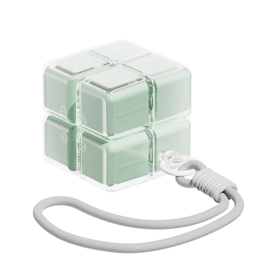 Cutie pentru Medicamente, Flippy, Model Rubik' Cube, cu Curea de Agatare, Dozator Portabil de Medicamente, Dispenser Pastile, estimat pentru 7 zile, 7.3 x 6 x 6 cm, Verde deschis - vivimall.ro