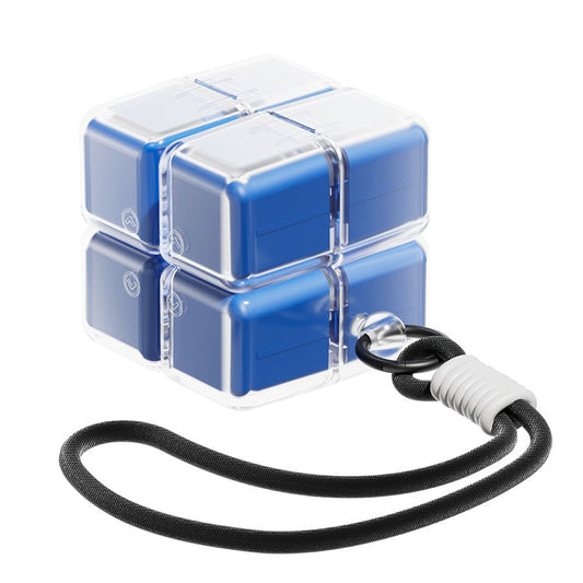 Cutie pentru Medicamente, Flippy, Model Rubik' Cube, cu Curea de Agatare, Dozator Portabil de Medicamente, Dispenser Pastile, estimat pentru 7 zile, 7.3 x 6 x 6 cm, Albastru - vivimall.ro