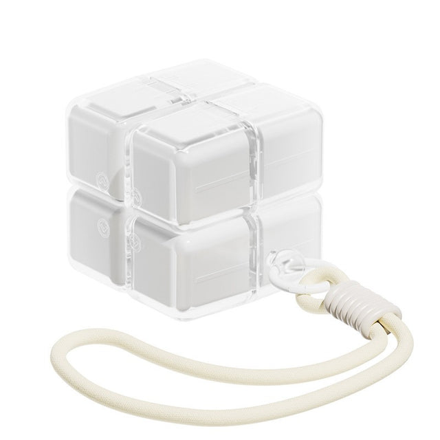Cutie pentru Medicamente, Flippy, Model Rubik' Cube, cu Curea de Agatare, Dozator Portabil de Medicamente, Dispenser Pastile, estimat pentru 7 zile, 7.3 x 6 x 6 cm, Alb - vivimall.ro