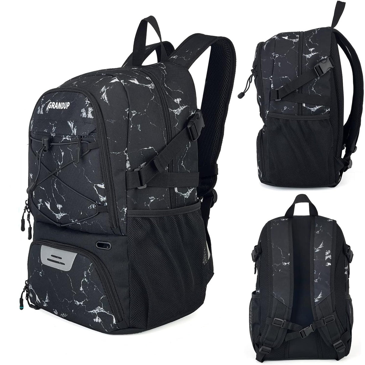 Rucsac de Baschet Multifunctional, Vivimall, pentru Calatorie, Sport, Scoala, cu Compartiment pentru Pantofi si Minge, 32 Litri, 45x32x22 cm, Negru-Alb - vivimall.ro