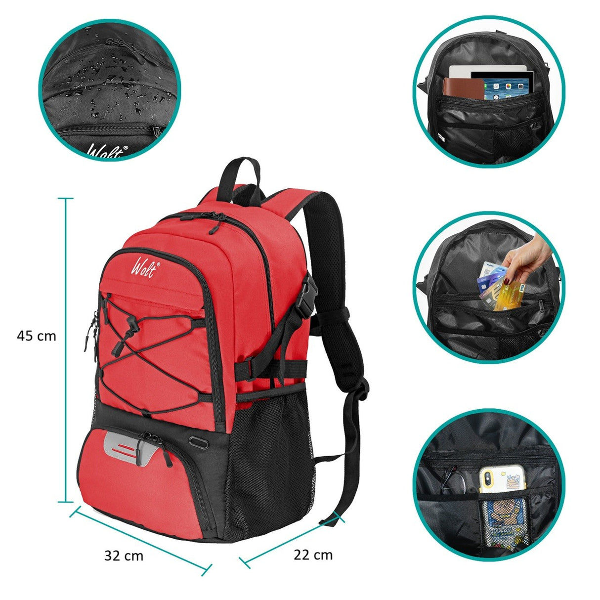 Rucsac De Baschet Multifunctional, Pentru Calatorie, Sport, Scoala, Cu Compartiment Pentru Pantofi Si Minge, 32 Litri, -Negru