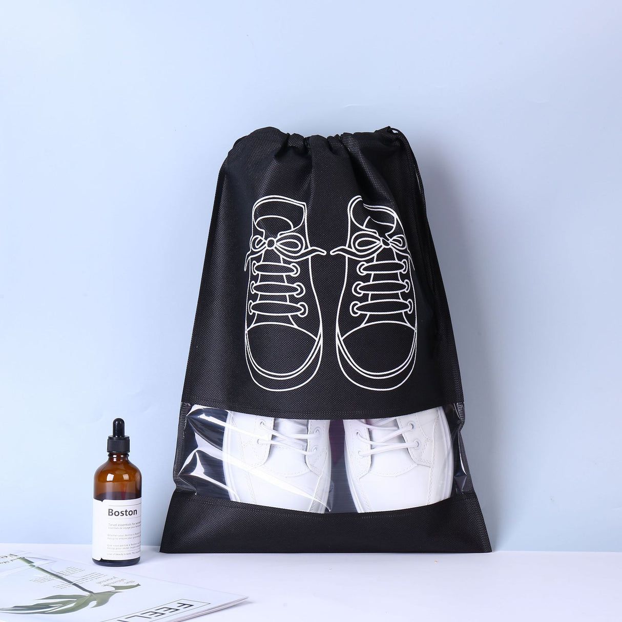 Sac Depozitare Incaltaminte, Pentru Voiaj Sau Depozitare, Rezistent La Praf, Compatibil Cu Masina De Spalat, 27 X 36 Cm, Negru - vivimall.ro