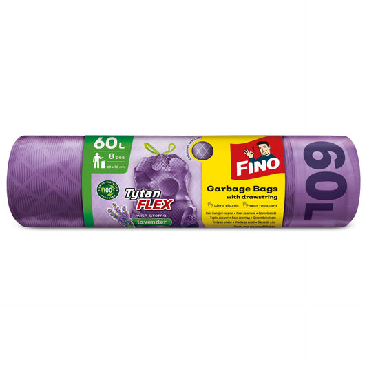 Saci menajeri aromati cu parfum de lavanda cu snur, Fino, 60l, 8 buc - vivimall.ro