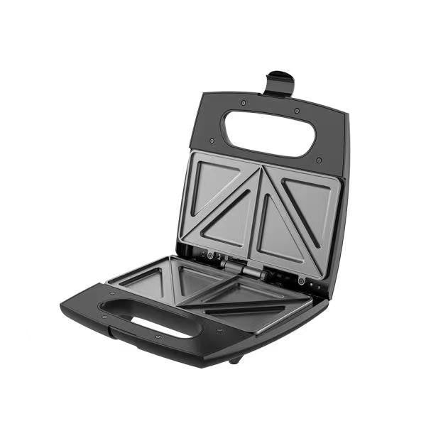 Sandwich Maker Vivimall, 24 x 23.5 cm, cu forme de triunghi si patrat, Cablu 80 cm, Material Interior Antiaderent, Inoxidabil, Maner Izolat Termic, 750W, 220 V, gri - vivimall.ro