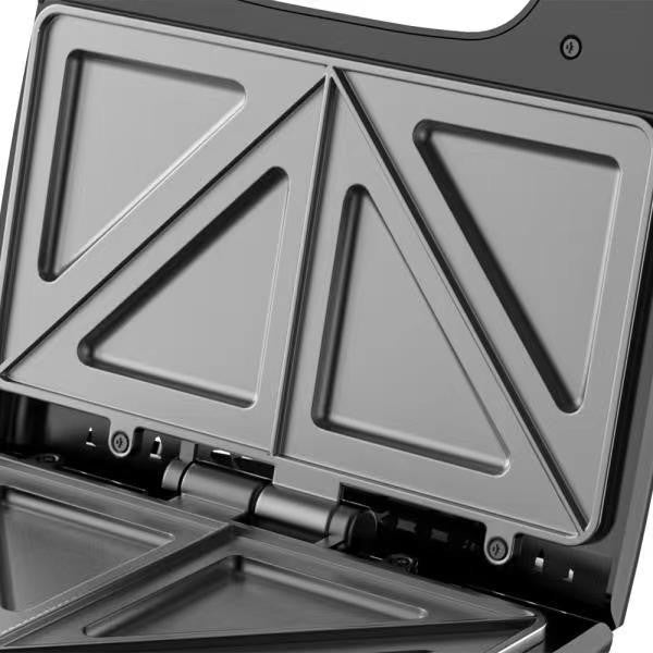 Sandwich Maker Vivimall, 24 x 23.5 cm, cu forme de triunghi si patrat, Cablu 80 cm, Material Interior Antiaderent, Inoxidabil, Maner Izolat Termic, 750W, 220 V, gri - vivimall.ro