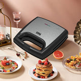 Sandwich Maker Vivimall, 24 x 23.5 cm, cu forme de triunghi si patrat, Cablu 80 cm, Material Interior Antiaderent, Inoxidabil, Maner Izolat Termic, 750W, 220 V, gri - vivimall.ro