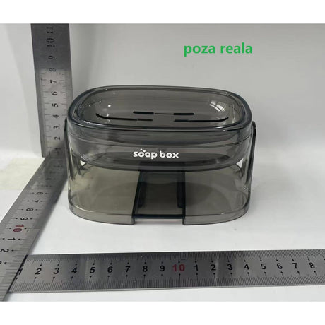 Savoniera cu Suport 2 in 1, Vivimall, Pentru Perete sau Blat, PET, Scurgere Optima, GriTransparent - vivimall.ro